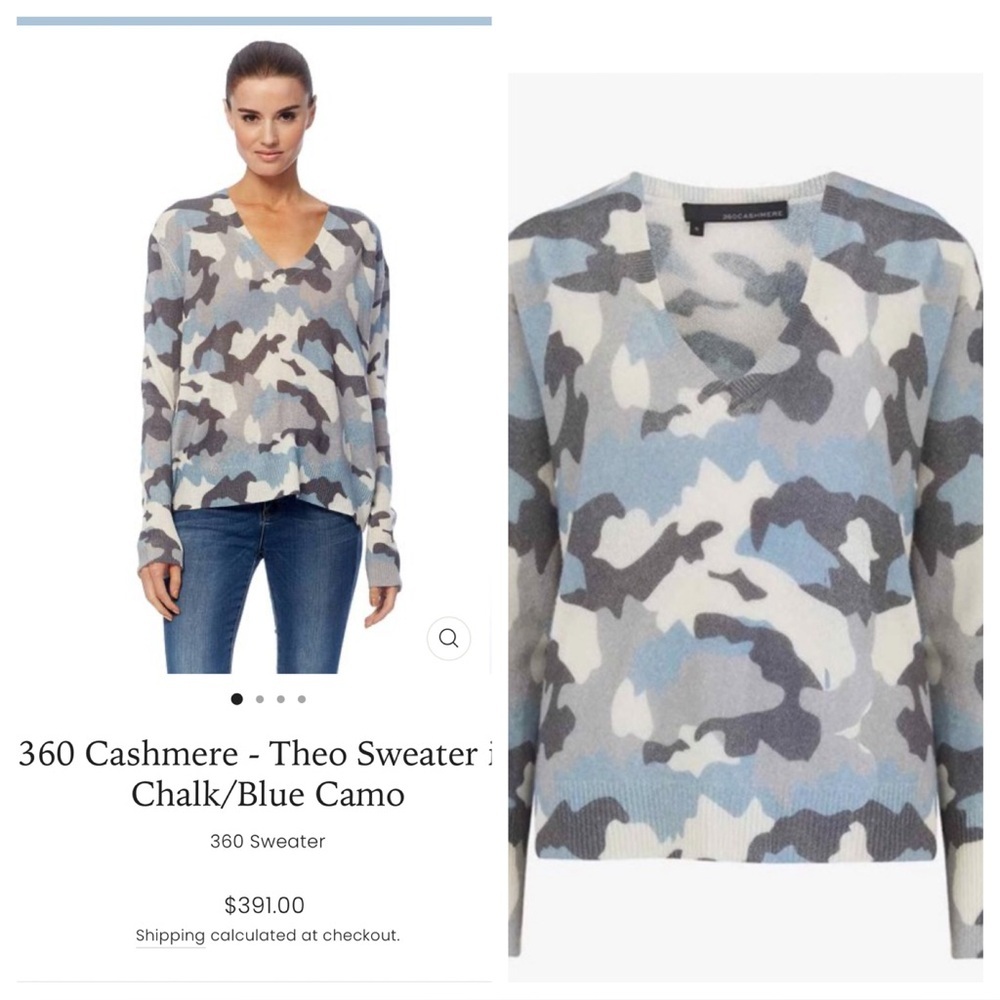 360 Cashmere - Theo Sweater in Chalk/Blue Camo